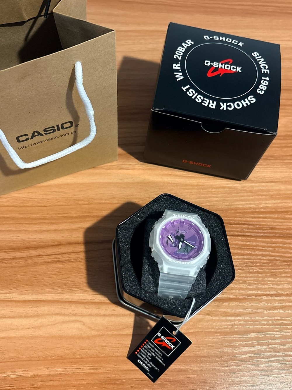 G-Shock White Transparent Watch with Purple Dial